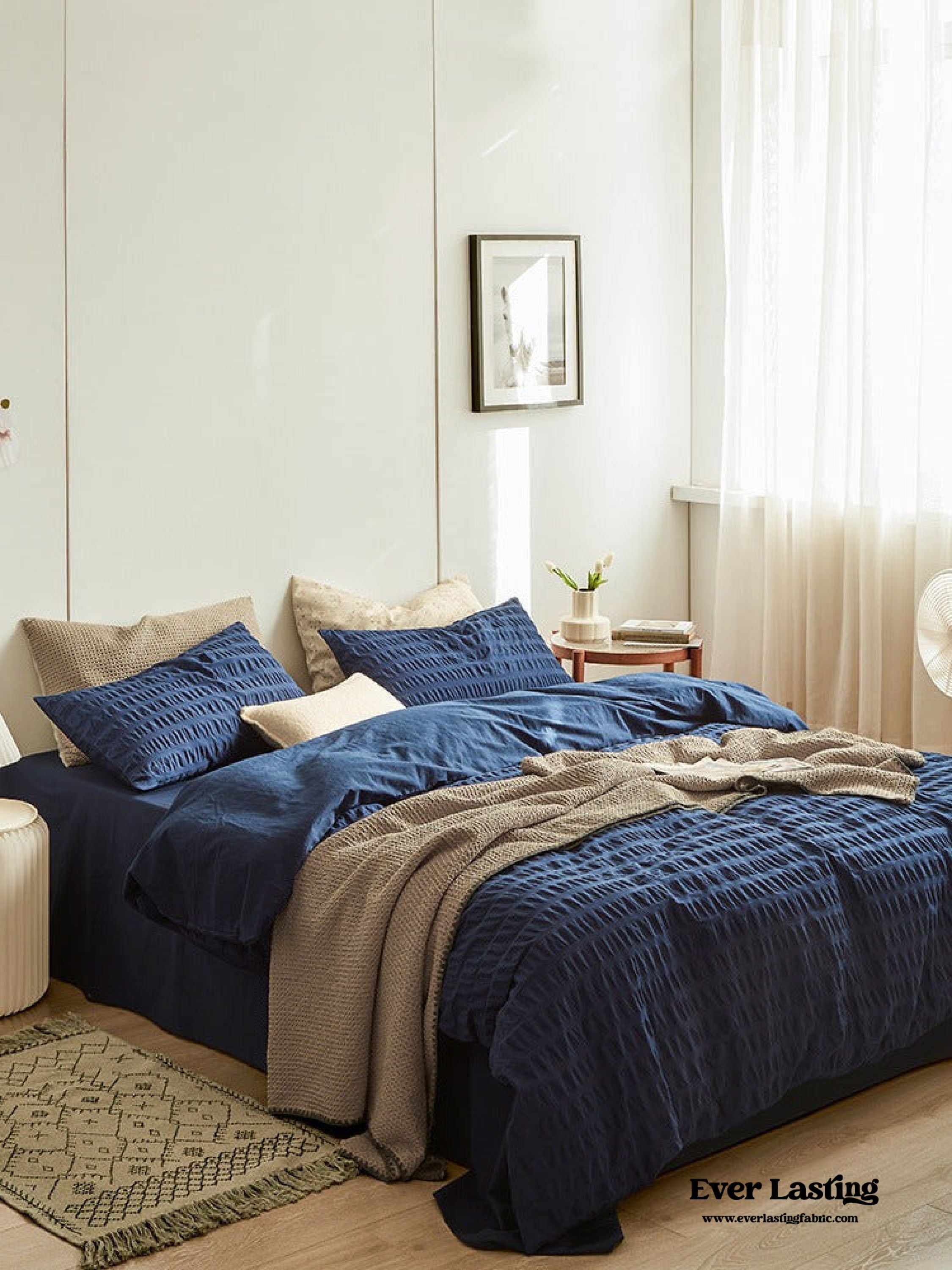 Minimal Bubble Textured Bedding Set - Blue