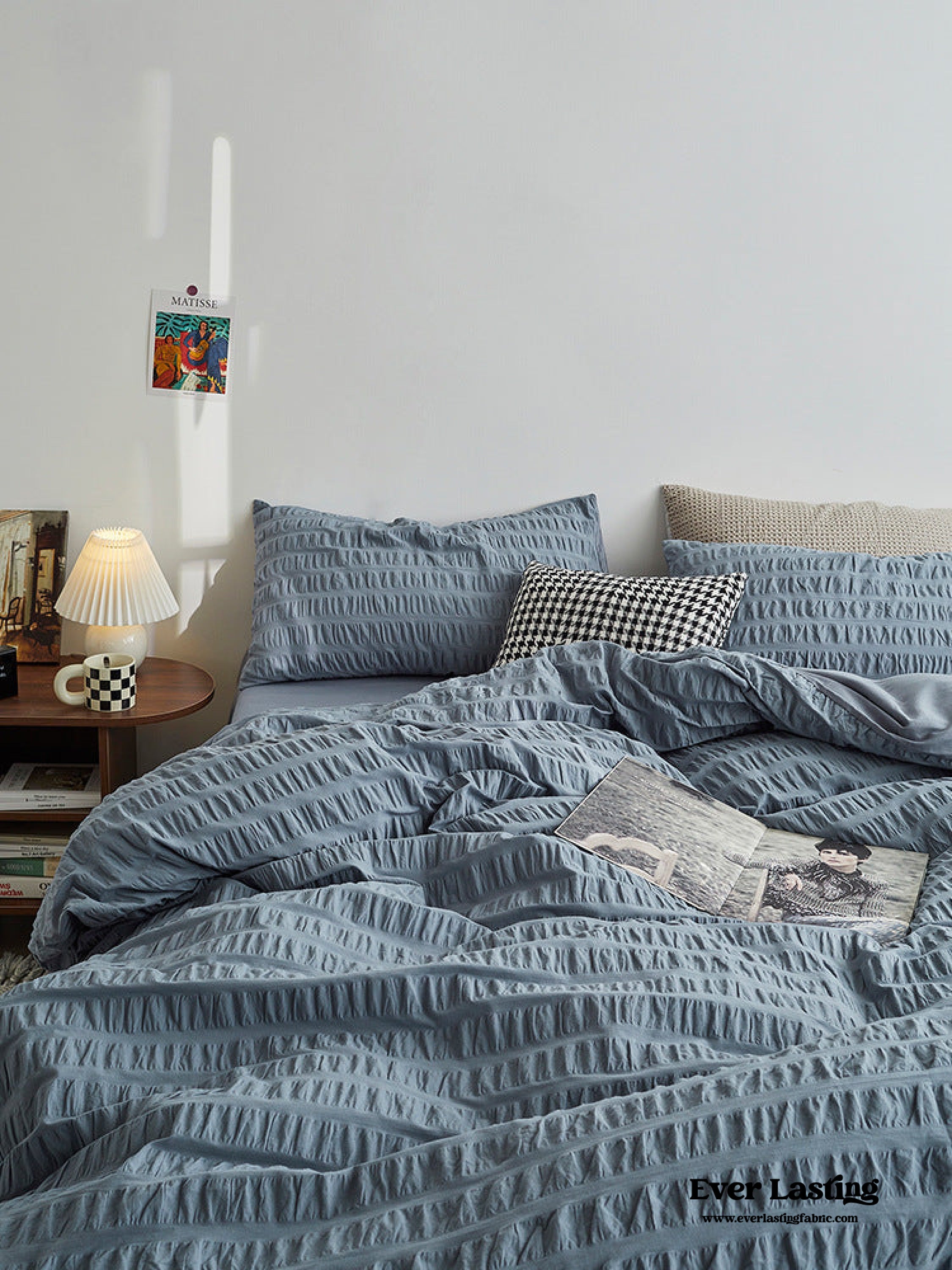 Minimal Bubble Textured Bedding Set - Blue