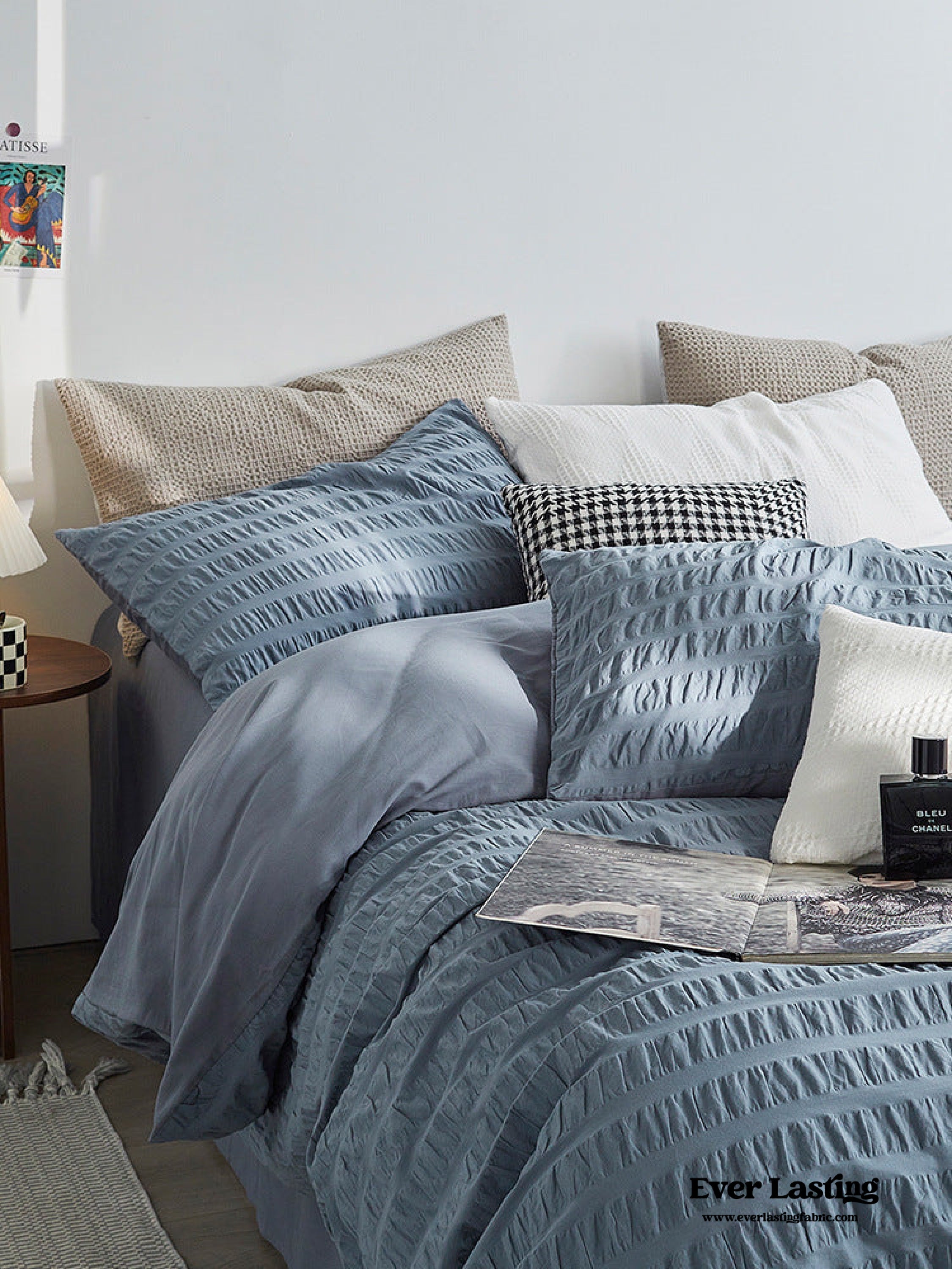 Minimal Bubble Textured Bedding Set - Blue