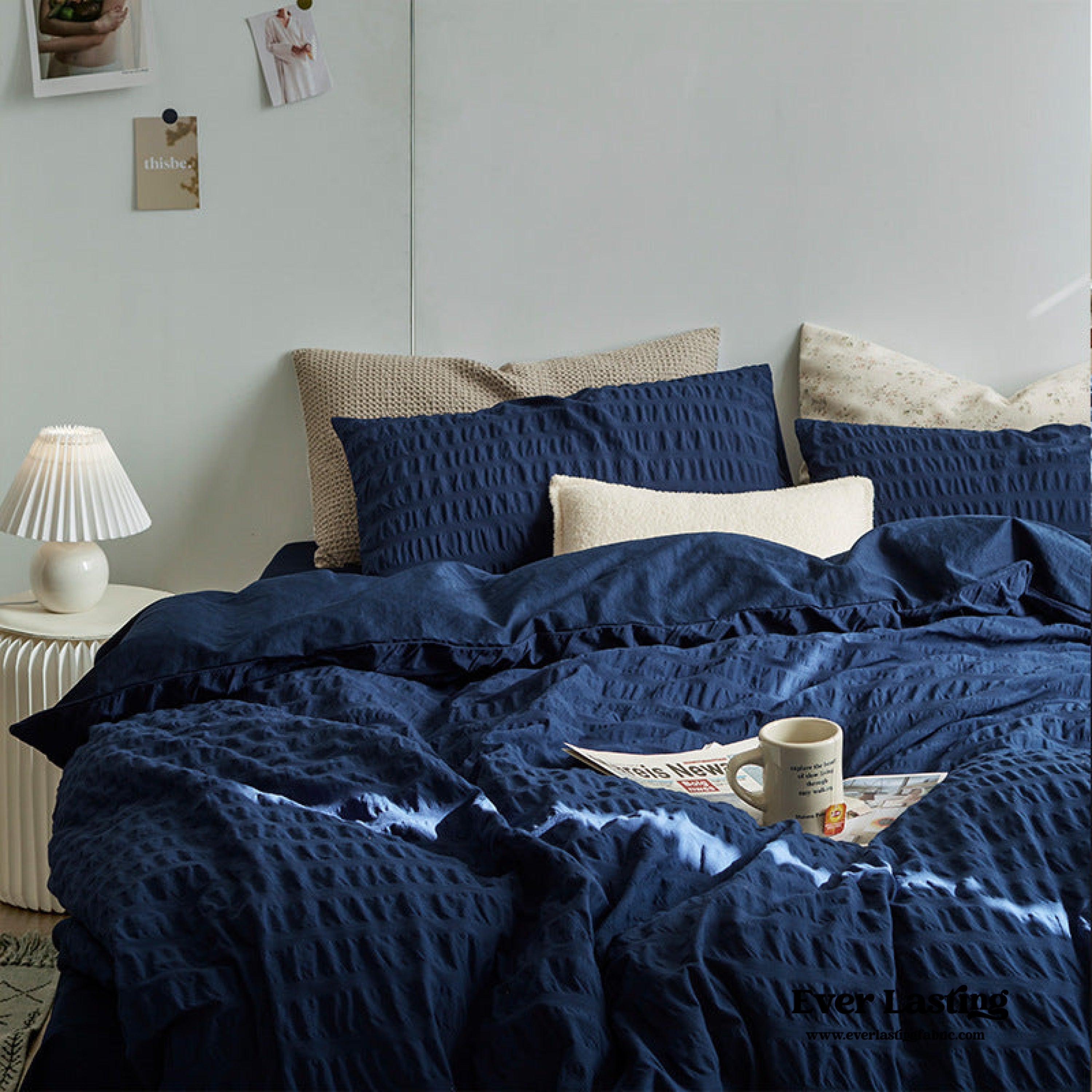 Minimal Bubble Textured Bedding Set - Blue