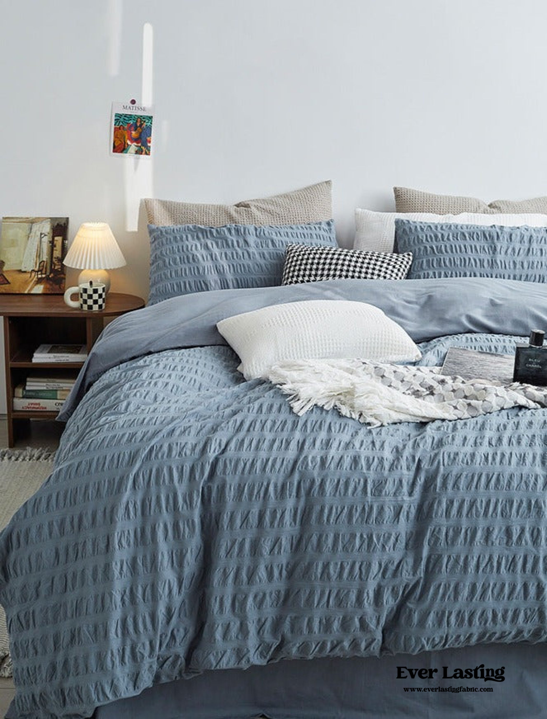Minimal Bubble Textured Bedding Set - Blue