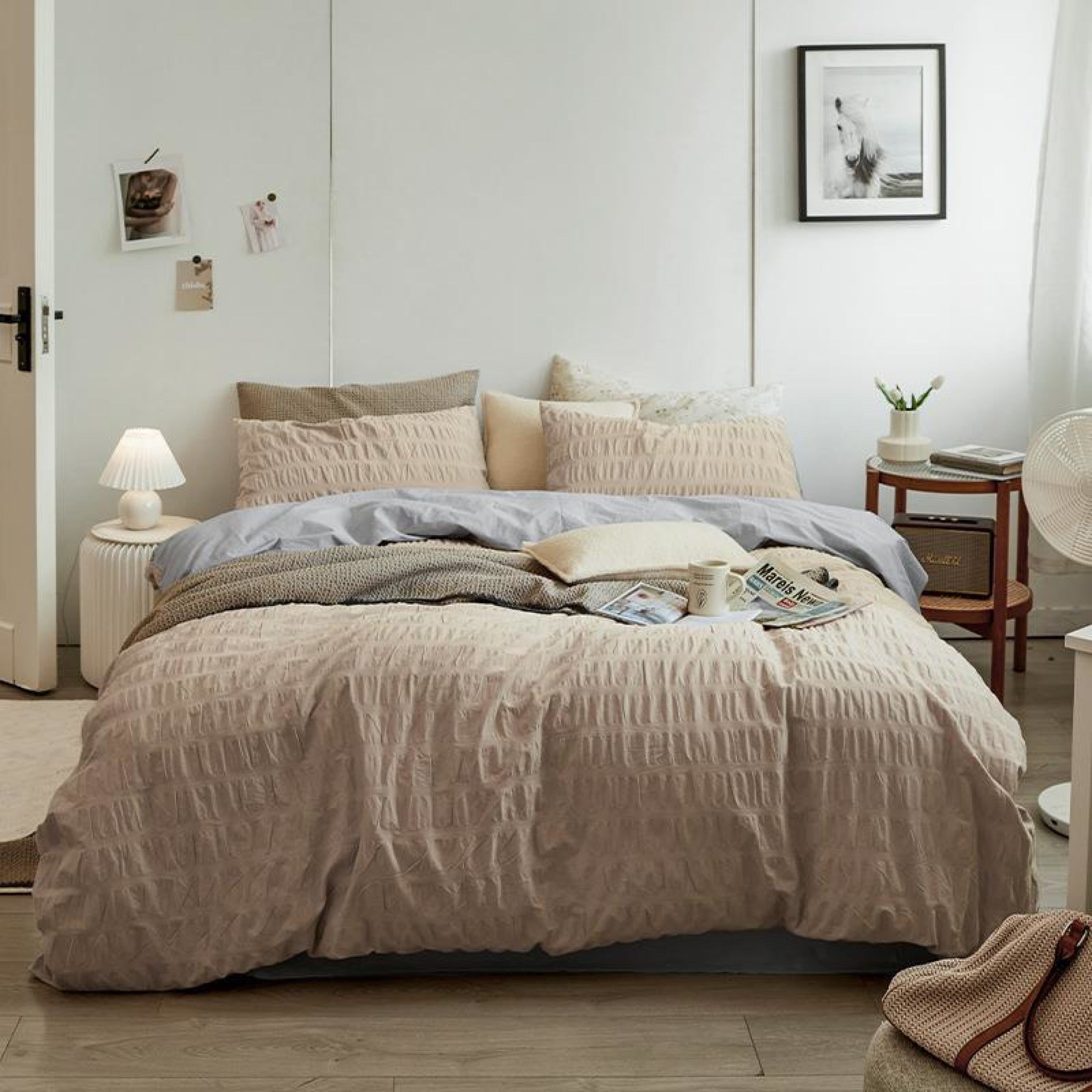 Minimal Bubble Textured Bedding Set - Blue
