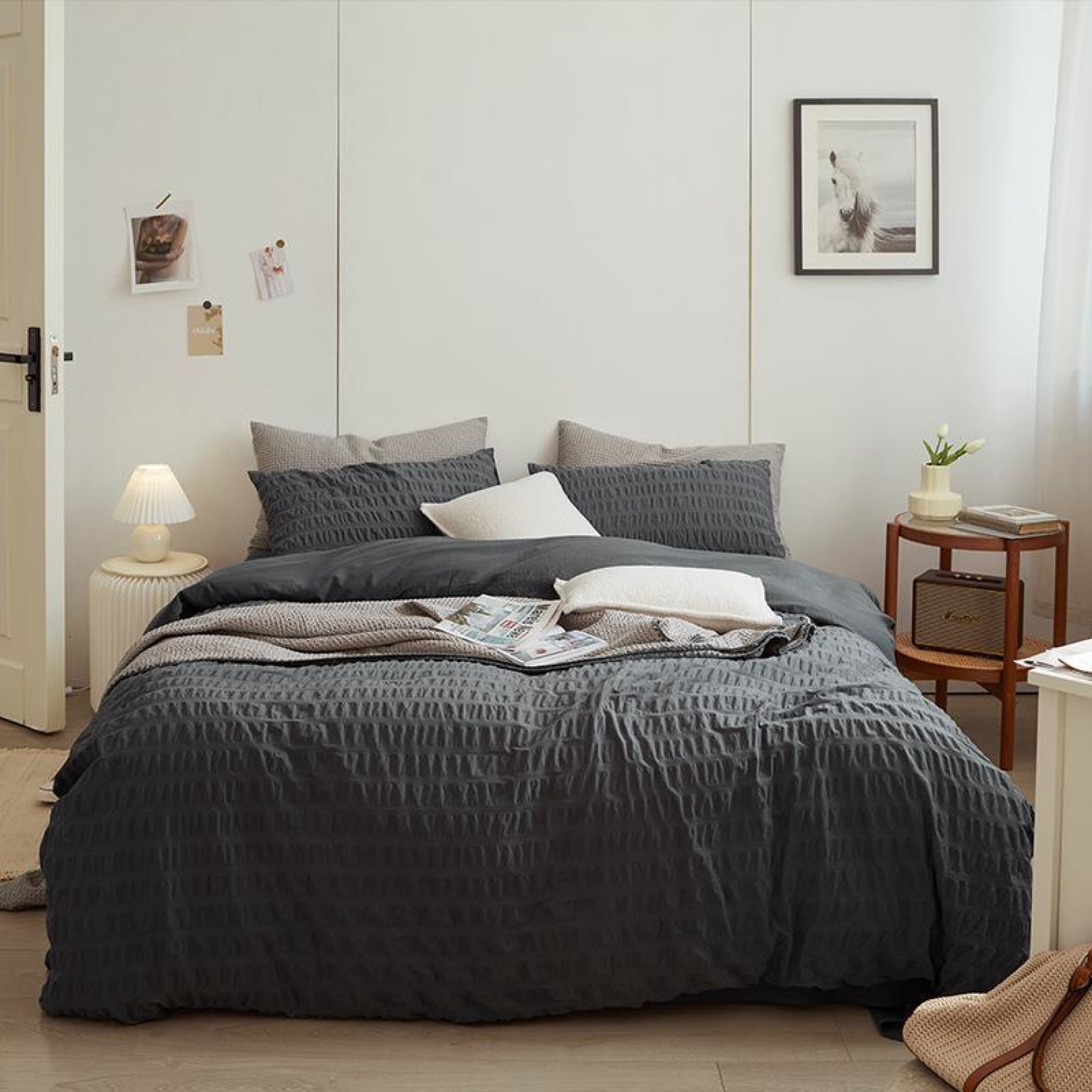 Minimal Bubble Textured Bedding Set - Blue