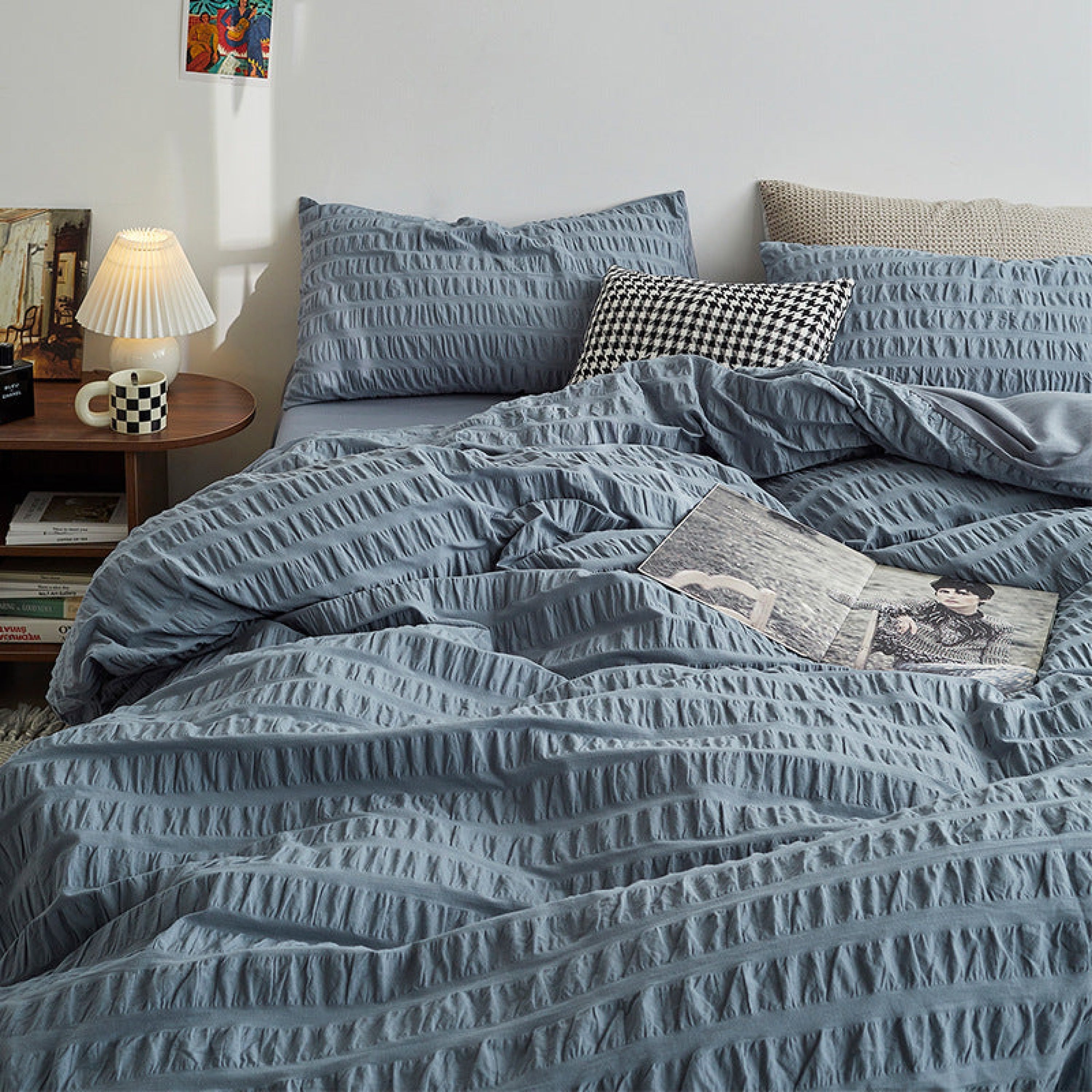 Minimal Bubble Textured Bedding Set - Blue