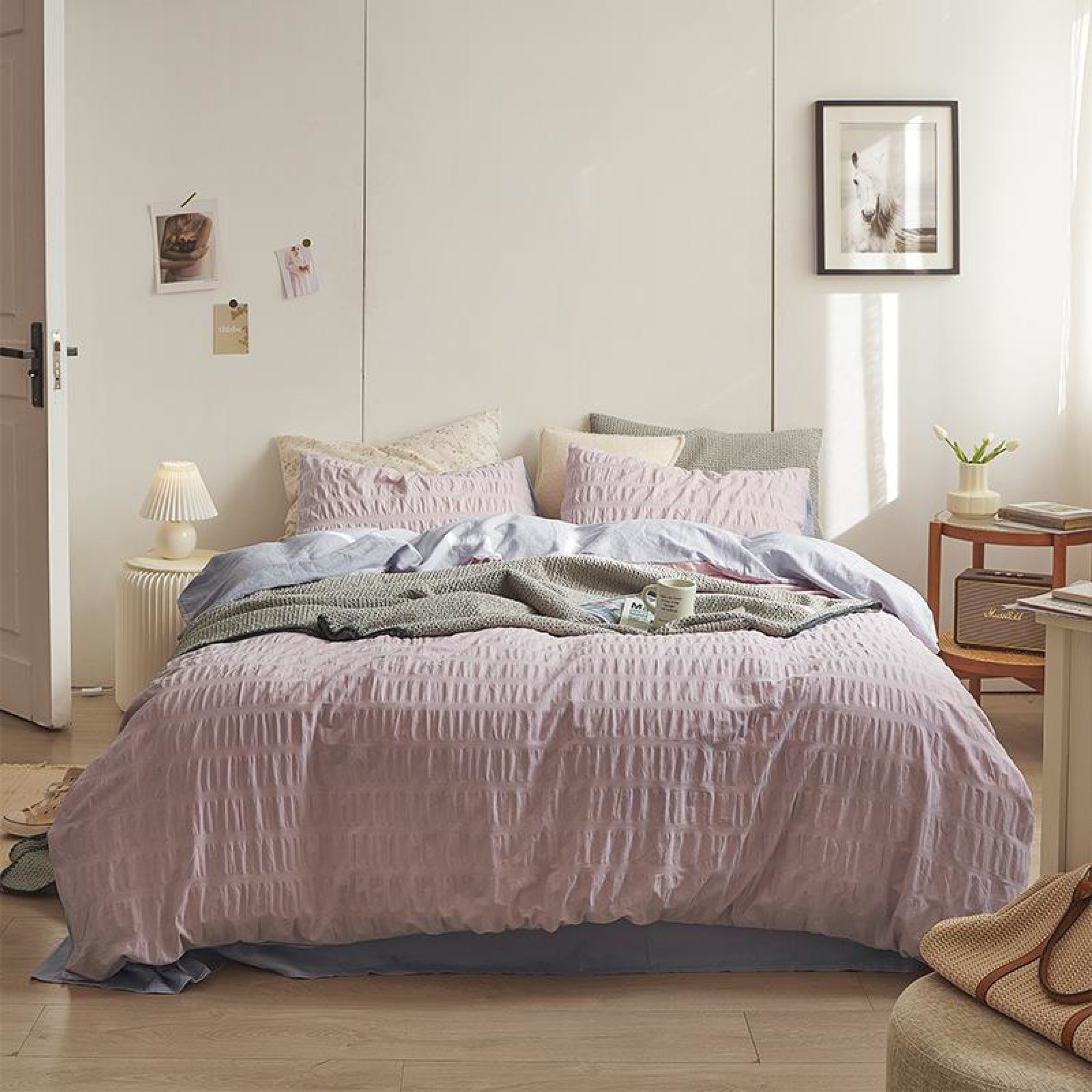 Minimal Bubble Textured Bedding Set - Blue