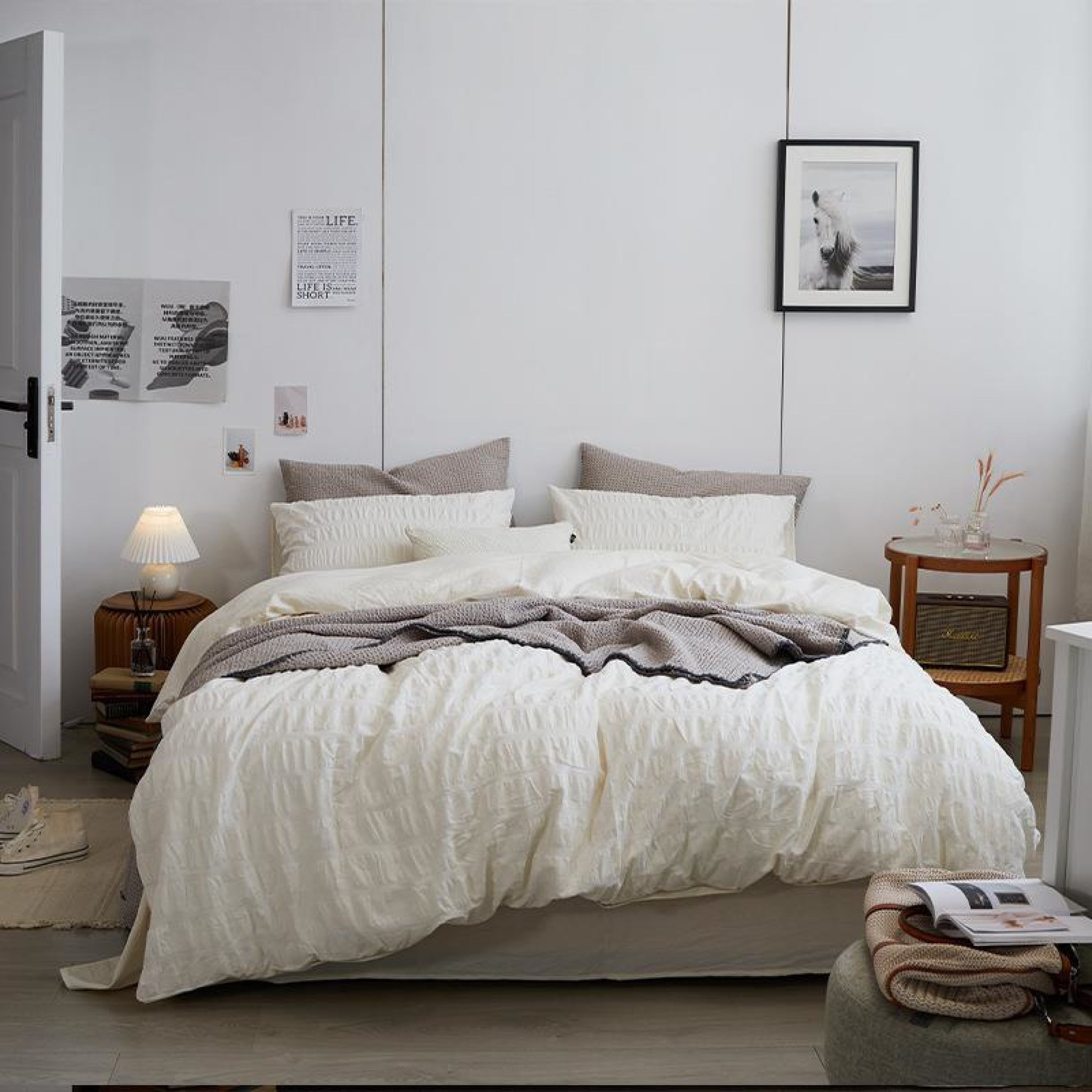 Minimal Bubble Textured Bedding Set - Blue