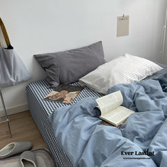 Minimal Mixed Gingham Bedding Set - Blue