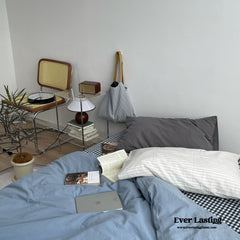 Minimal Mixed Gingham Bedding Set - Blue