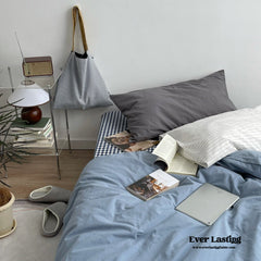 Minimal Mixed Gingham Bedding Set - Blue