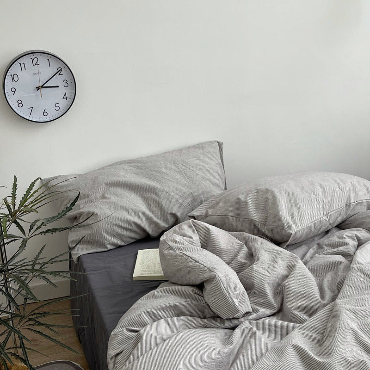 Minimal Mixed Gingham Bedding Set - Gray & Black