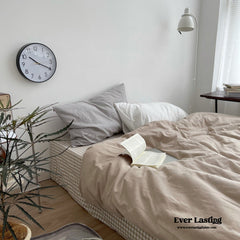 Minimal Mixed Gingham Bedding Set - Khaki