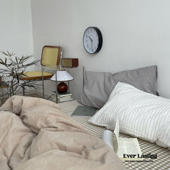 Minimal Mixed Gingham Bedding Set - Khaki