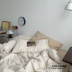 Minimal Mixed Gingham Bedding Set - Milk Coffee