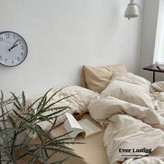 Minimal Mixed Gingham Bedding Set - Milk Coffee