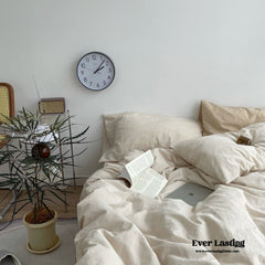 Minimal Mixed Gingham Bedding Set - Milk Coffee