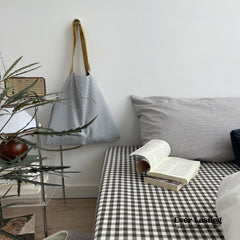 Minimal Mixed Gingham Bedding Set - White