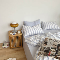 Minimal Stripe Bedding Set - Blue