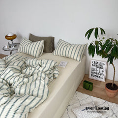 Minimal Stripe Bedding Set - Green