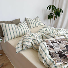 Minimal Stripe Bedding Set - Green