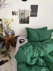 Minimal Vintage Stripe Bedding Set - Forest Green
