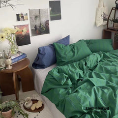Minimal Vintage Stripe Bedding Set - Forest Green