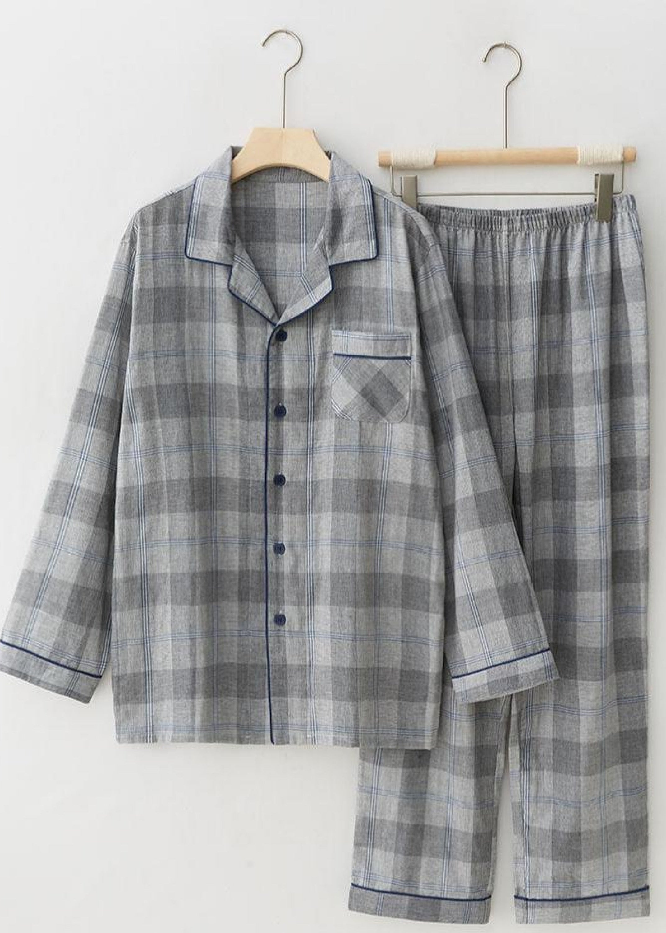 Minimalist Plaid Breathable Couple Pajama Set - Pink
