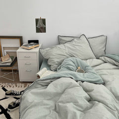 Minimalist Solid Velvet Neutral Bedding Set - Green