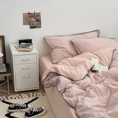 Minimalist Solid Velvet Neutral Bedding Set - Pink