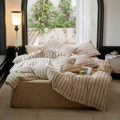 Minimalist Vertical Stripe Bow Ties Bedding Set - Gray