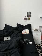 Black Washed Cotton Bedding Set (Final Sale)