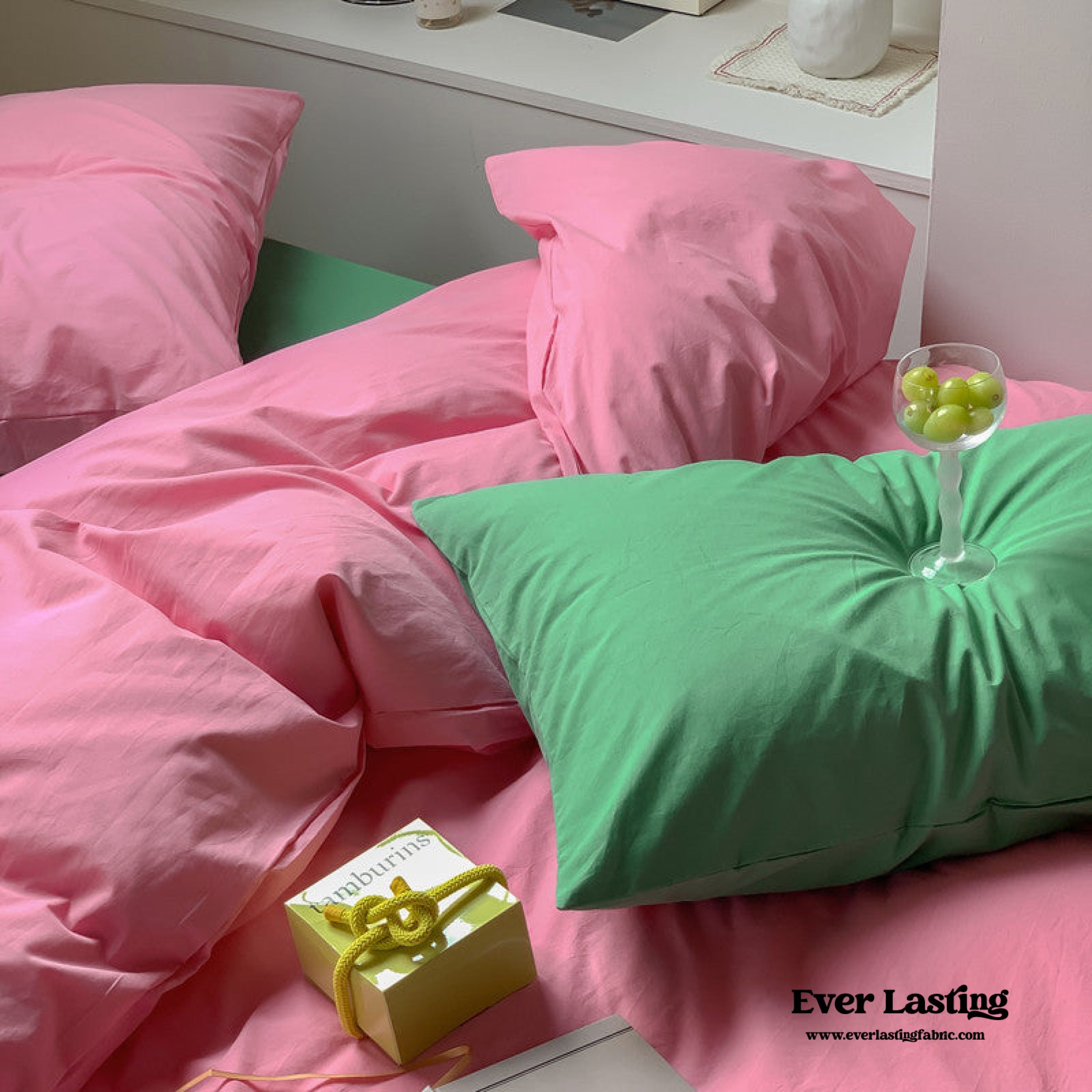 Mixed Color Maximalist Bedding Set - Green + Pink