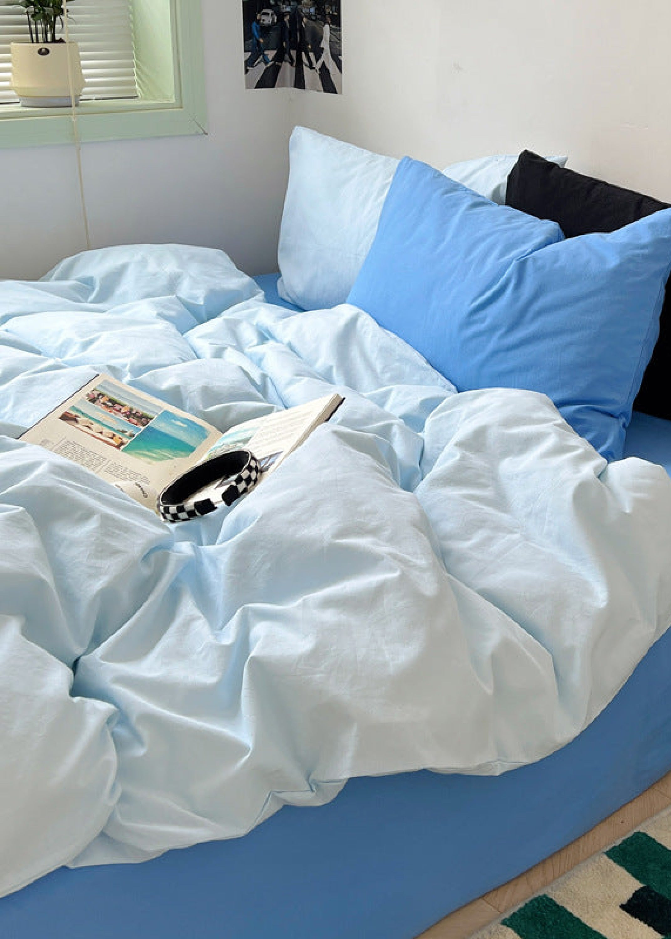 Mixed Color Ocean Crush Washed Cotton Bedding Set - Blue + Black