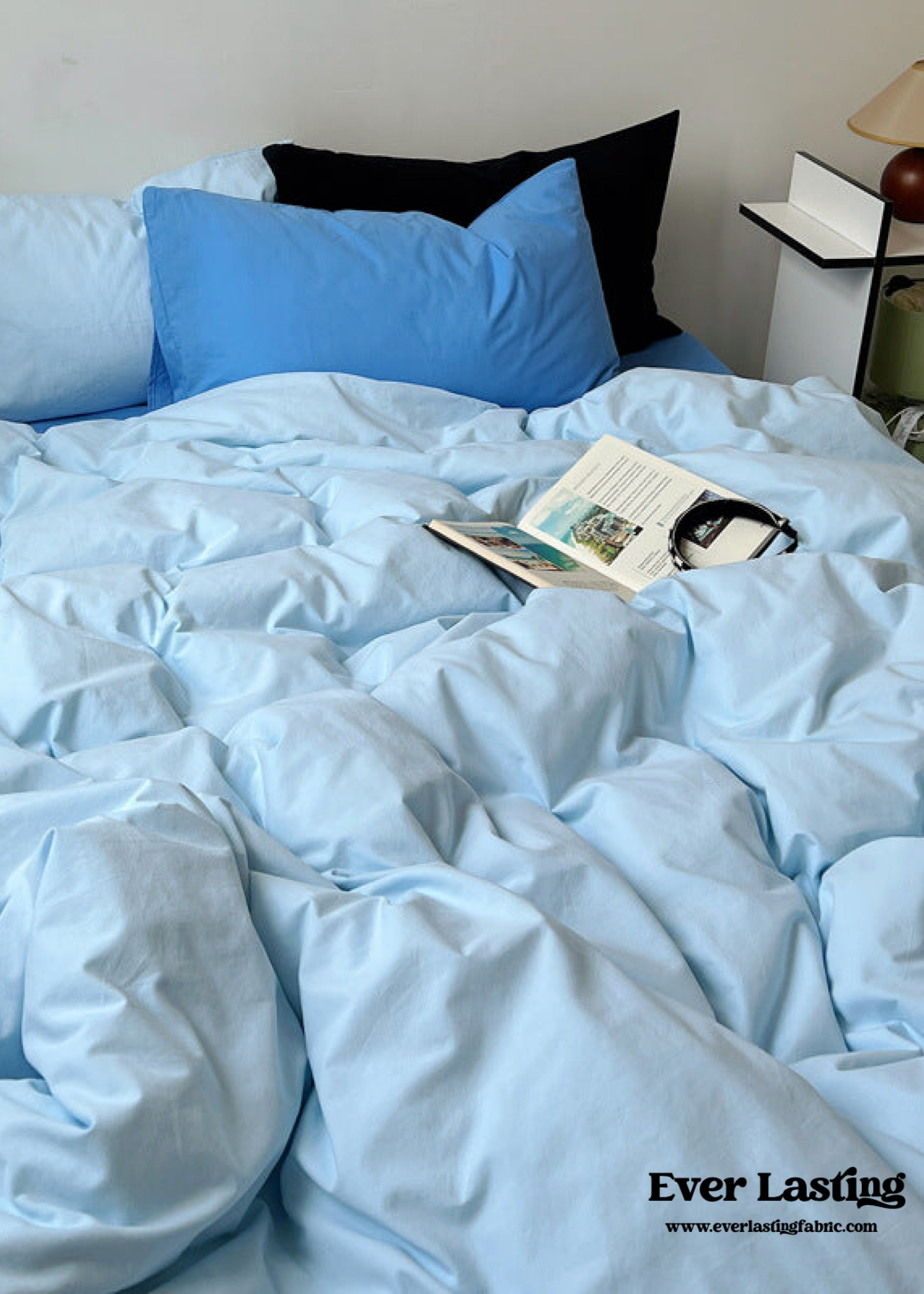 Mixed Color Ocean Crush Washed Cotton Bedding Set - Blue + Black