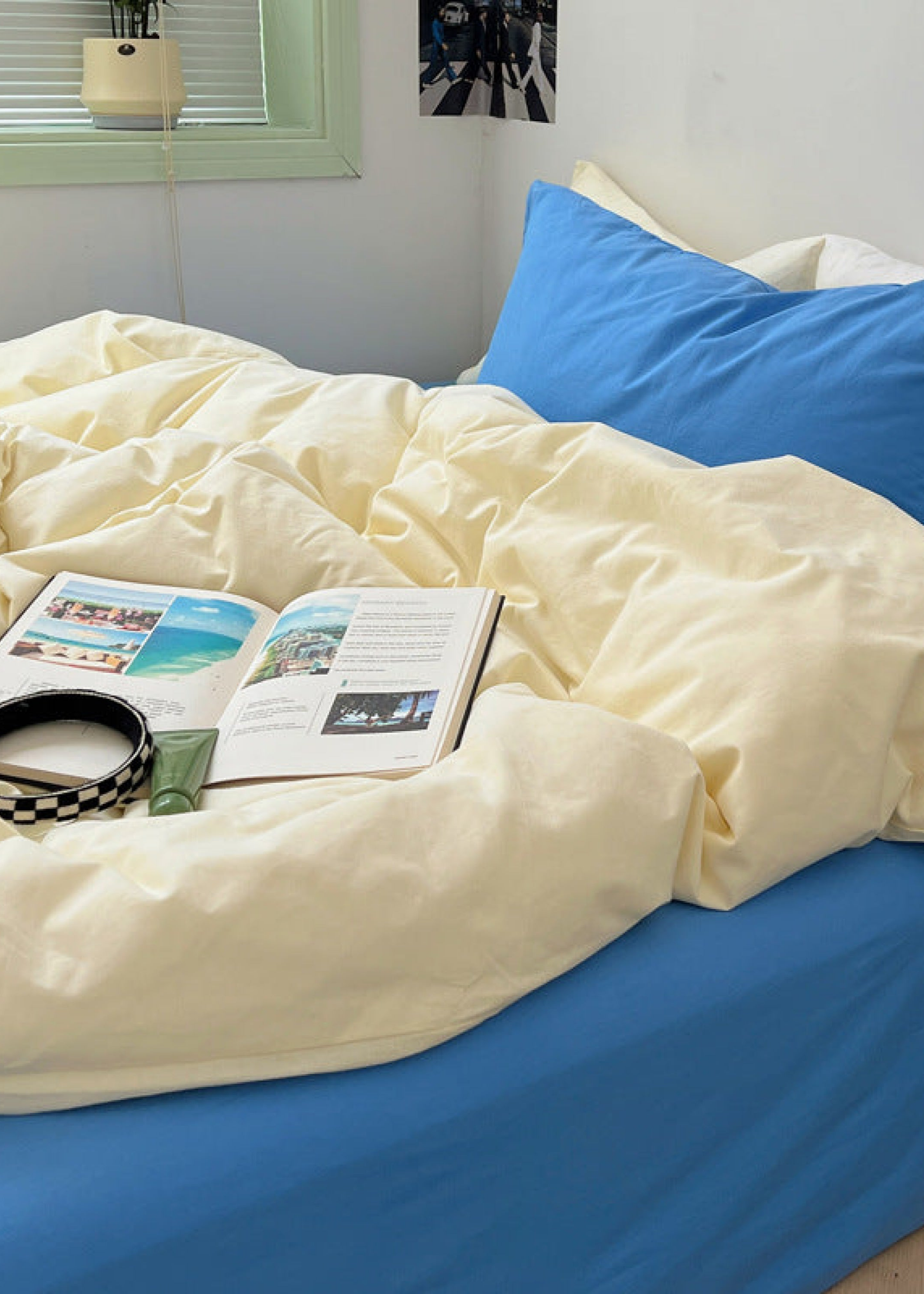 Mixed Color Ocean Crush Washed Cotton Bedding Set - Blue + Black