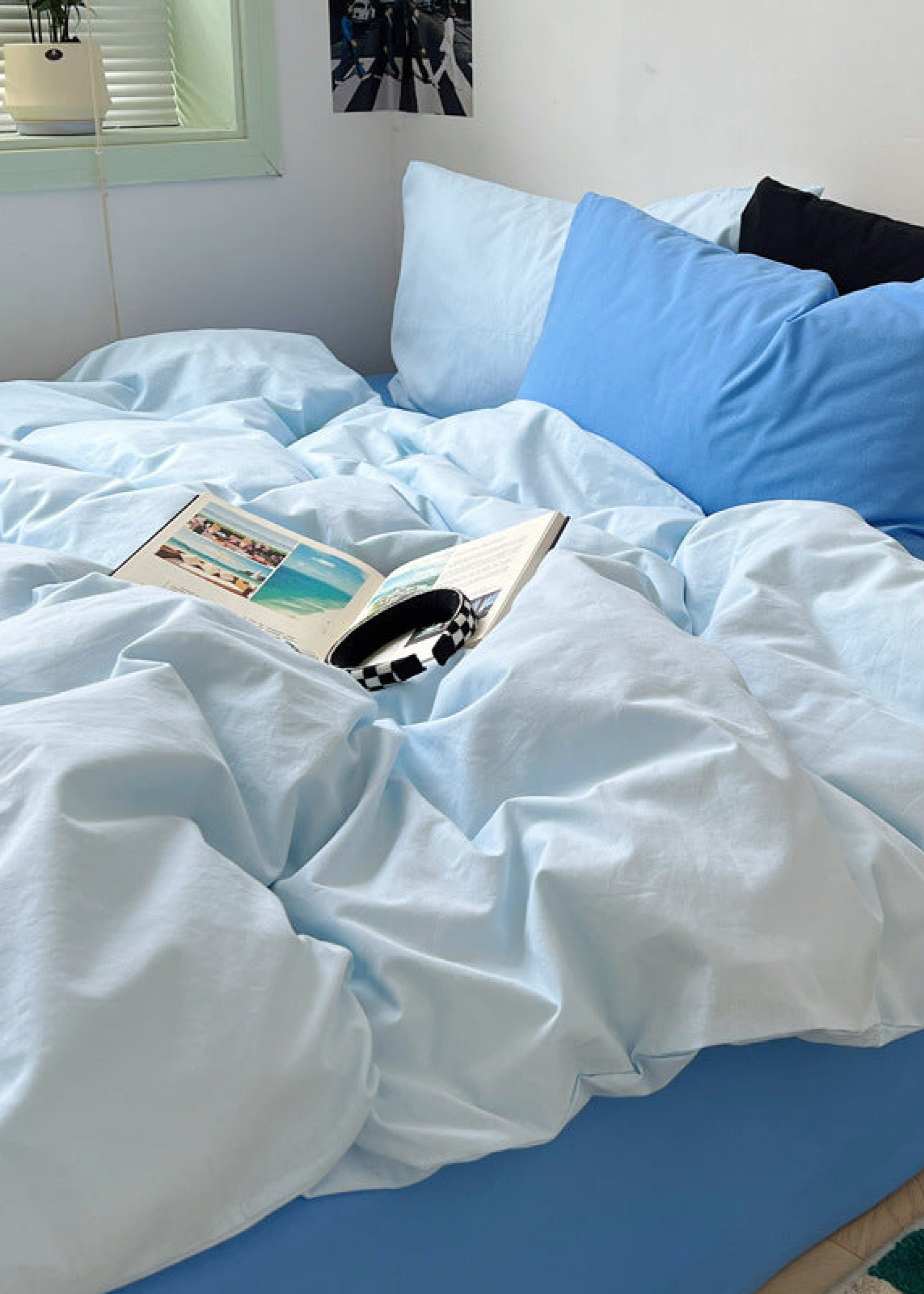 Mixed Color Ocean Crush Washed Cotton Bedding Set - Blue + Black