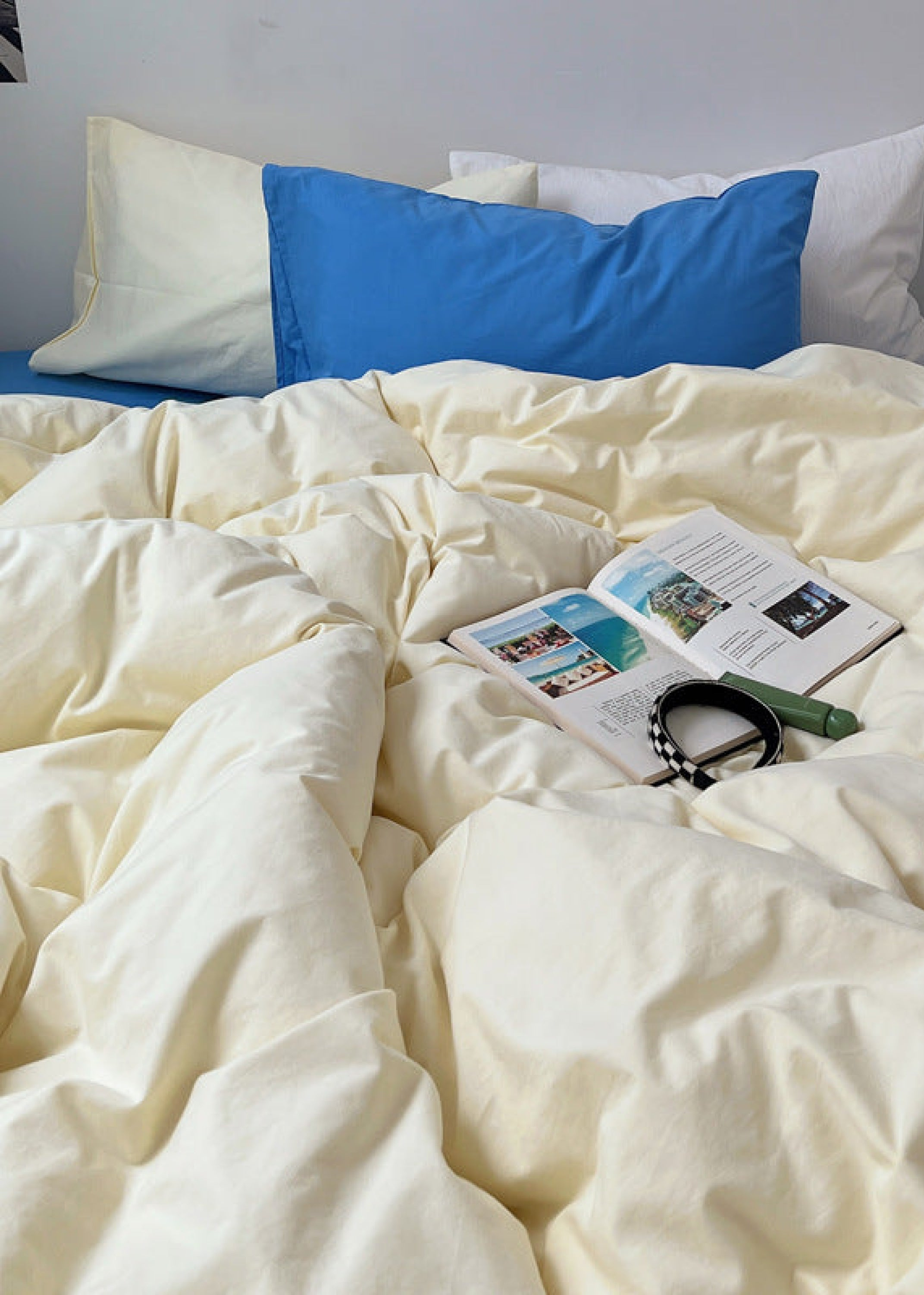 Mixed Color Ocean Crush Washed Cotton Bedding Set - Blue + Black