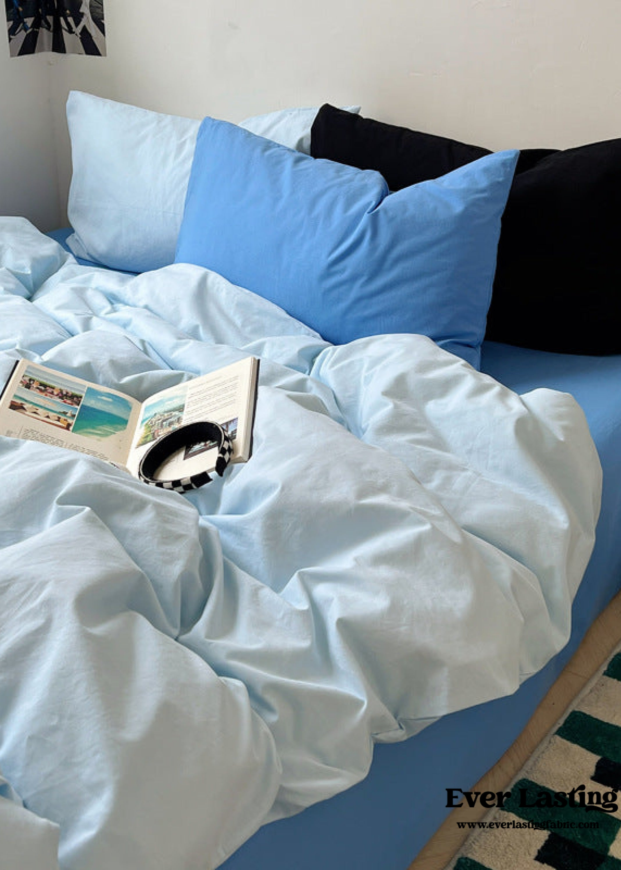 Mixed Color Ocean Crush Washed Cotton Bedding Set - Blue + Black