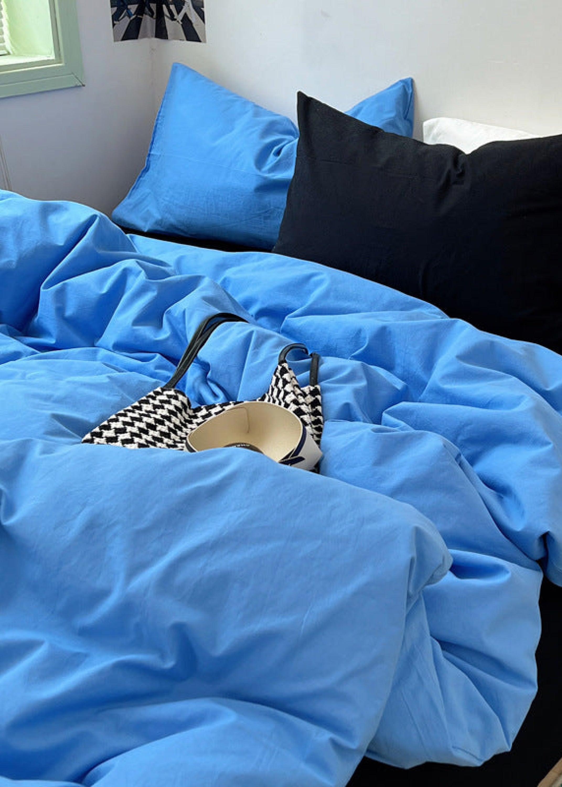 Mixed Color Ocean Crush Washed Cotton Bedding Set - Blue + Black