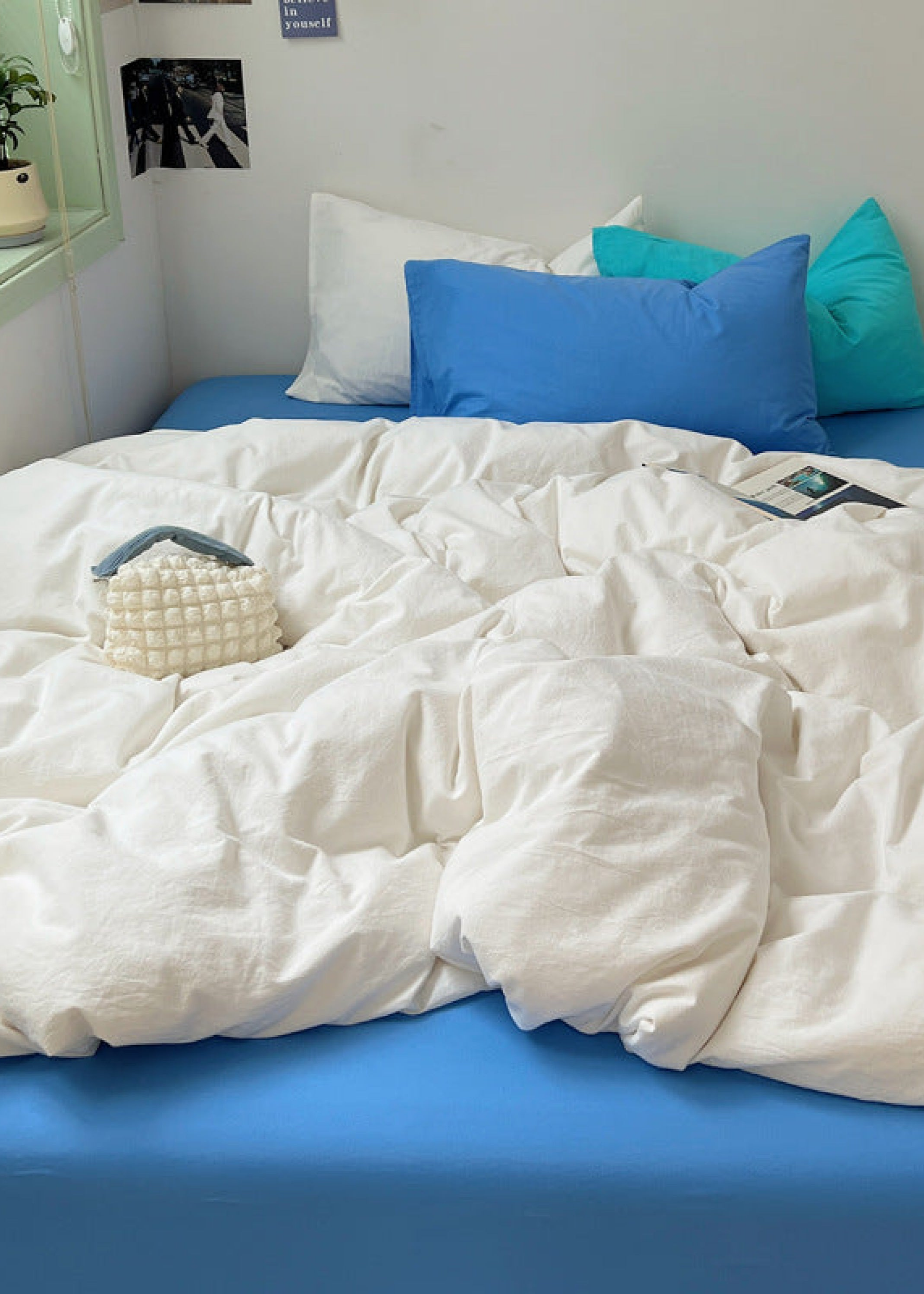 Mixed Color Ocean Crush Washed Cotton Bedding Set - Blue + Black