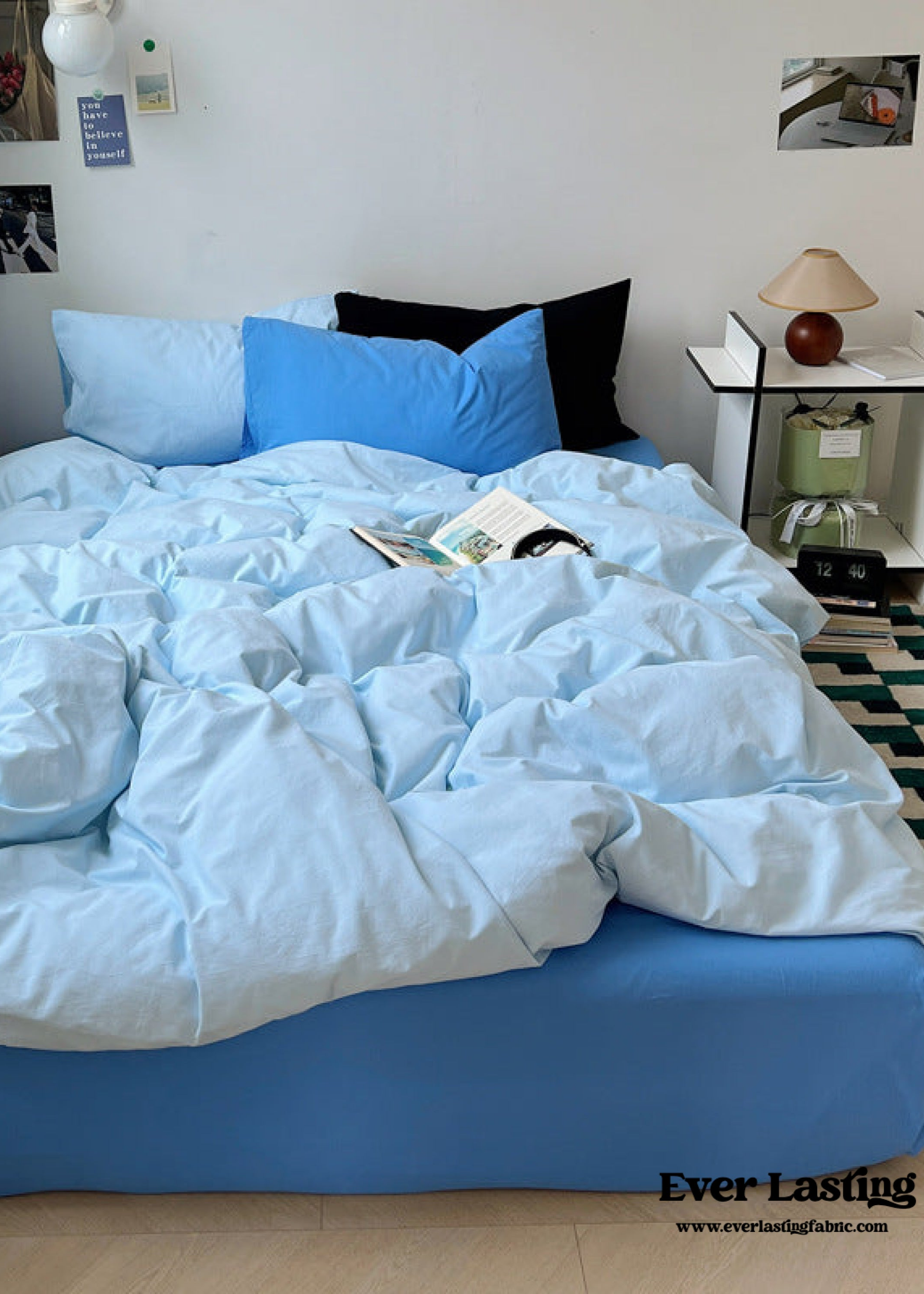 Mixed Color Ocean Crush Washed Cotton Bedding Set - Blue + Black