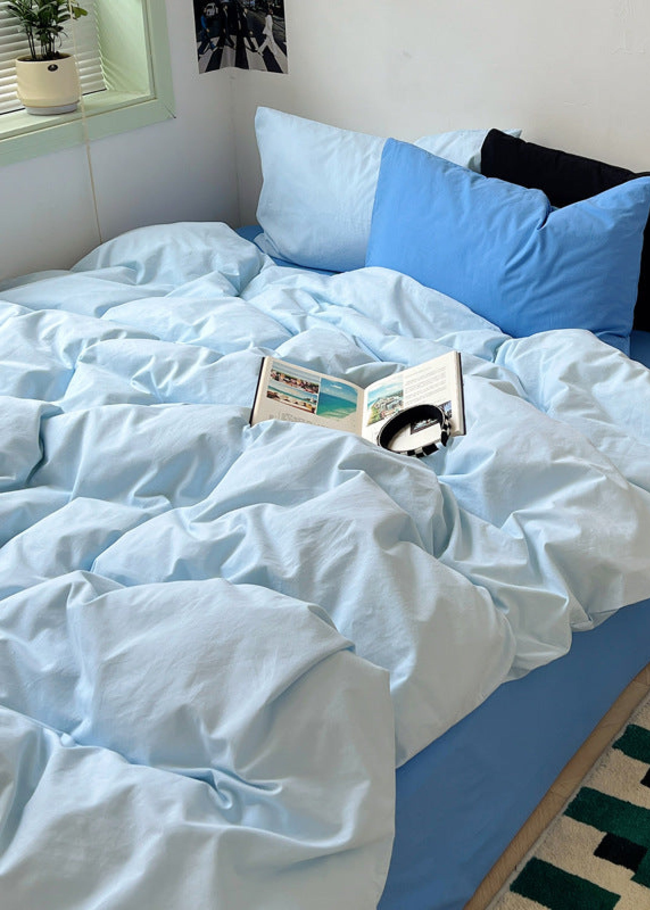 Mixed Color Ocean Crush Washed Cotton Bedding Set - Blue + Black