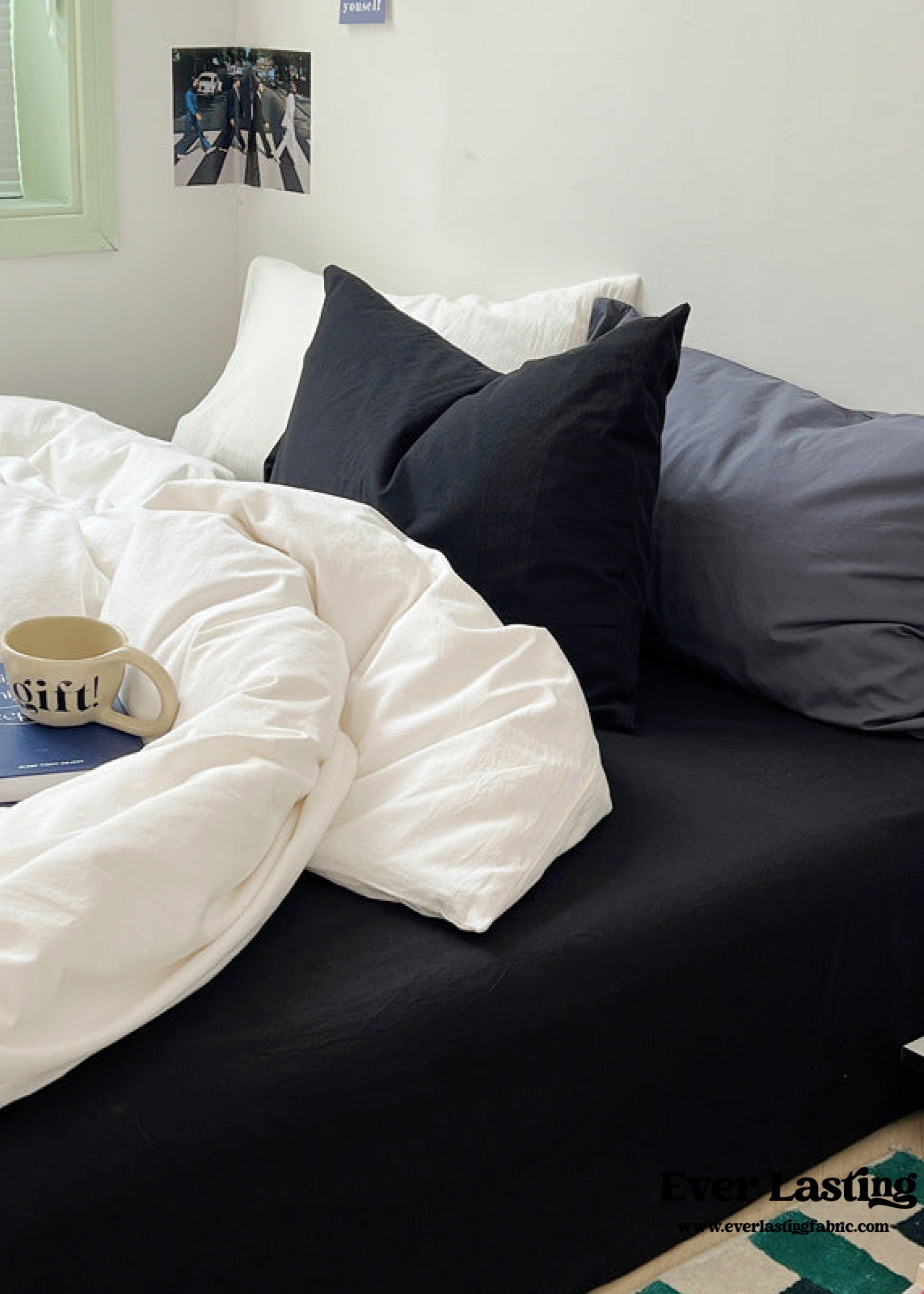 Mixed Color Ocean Crush Washed Cotton Bedding Set - Blue + Black