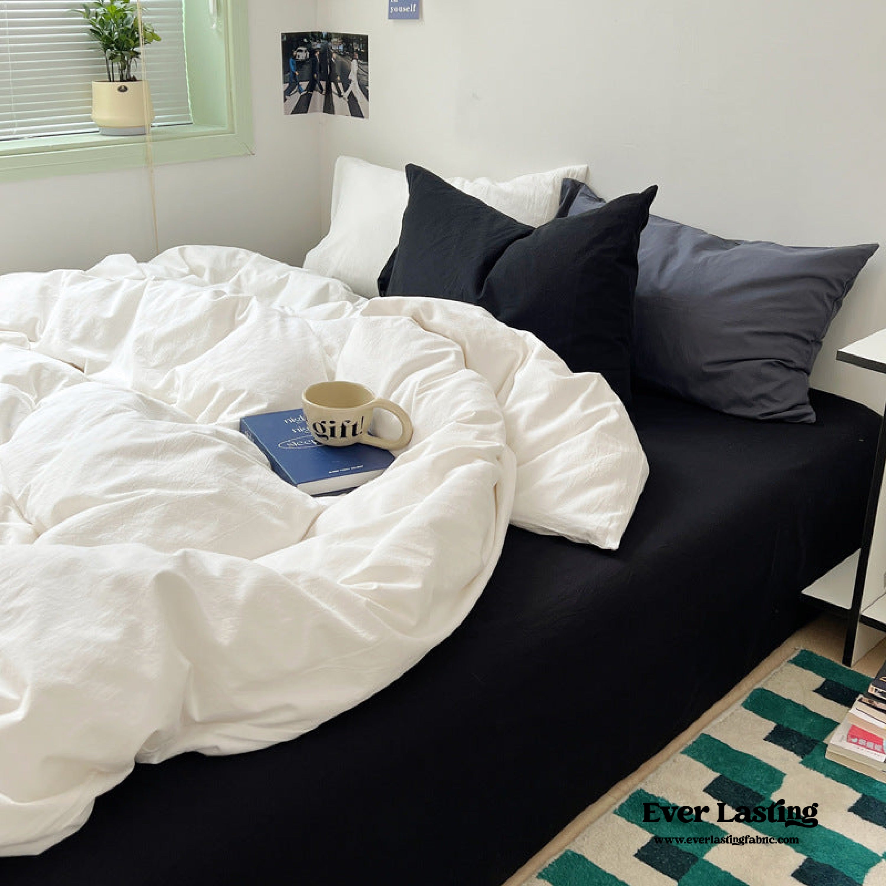 Mixed Color Ocean Crush Washed Cotton Bedding Set - Blue + Black