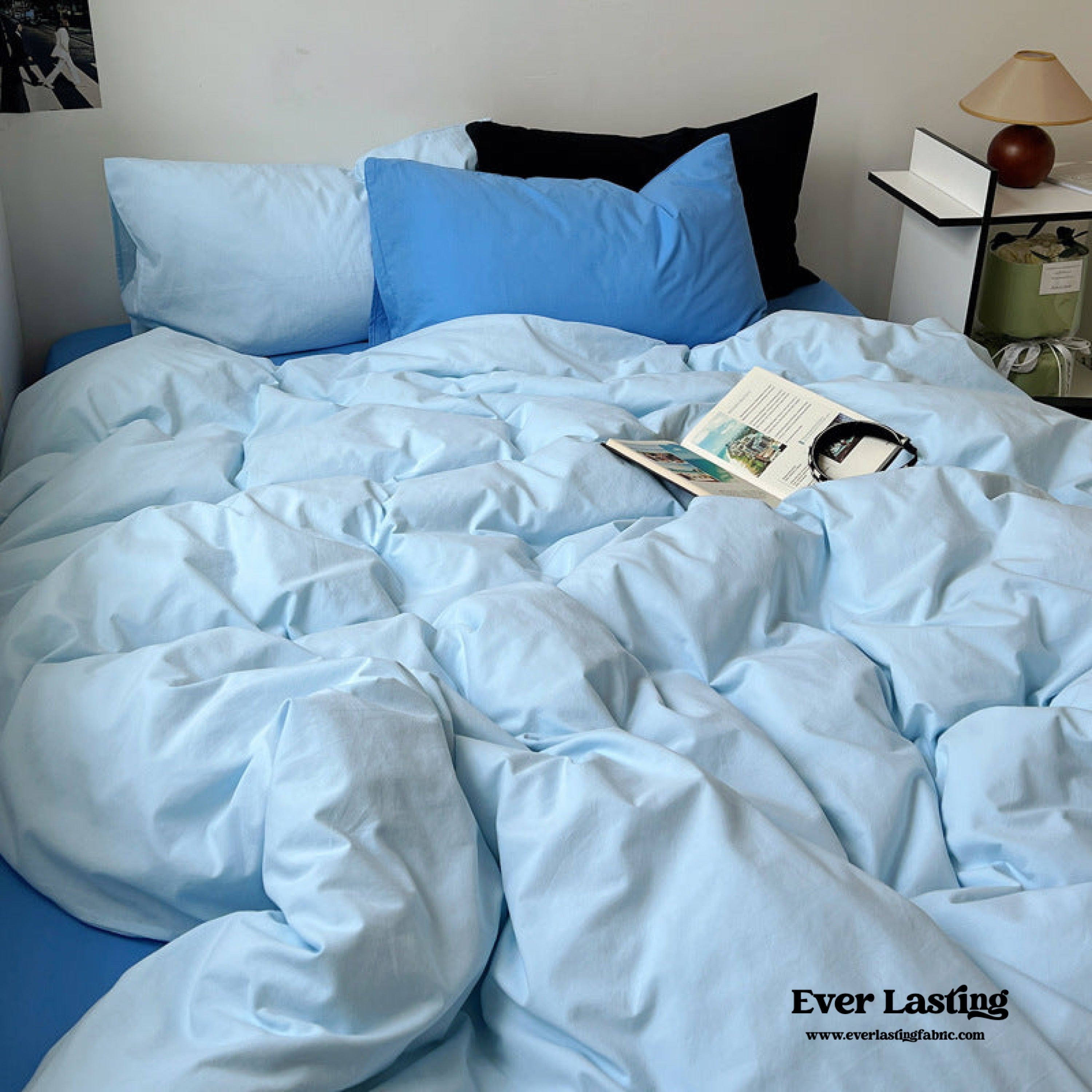 Mixed Color Ocean Crush Washed Cotton Bedding Set - Blue + Black