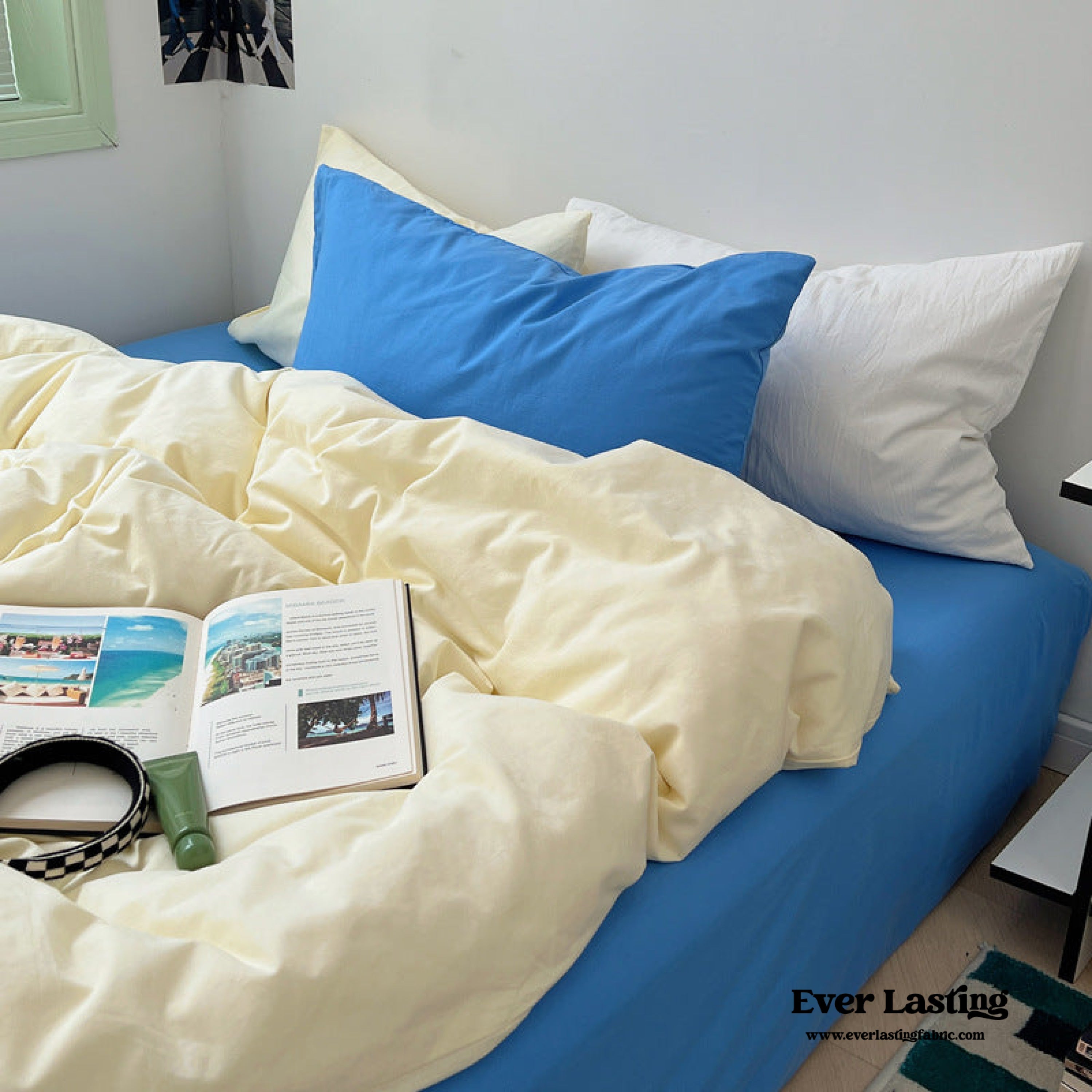 Mixed Color Ocean Crush Washed Cotton Bedding Set - Blue + Black