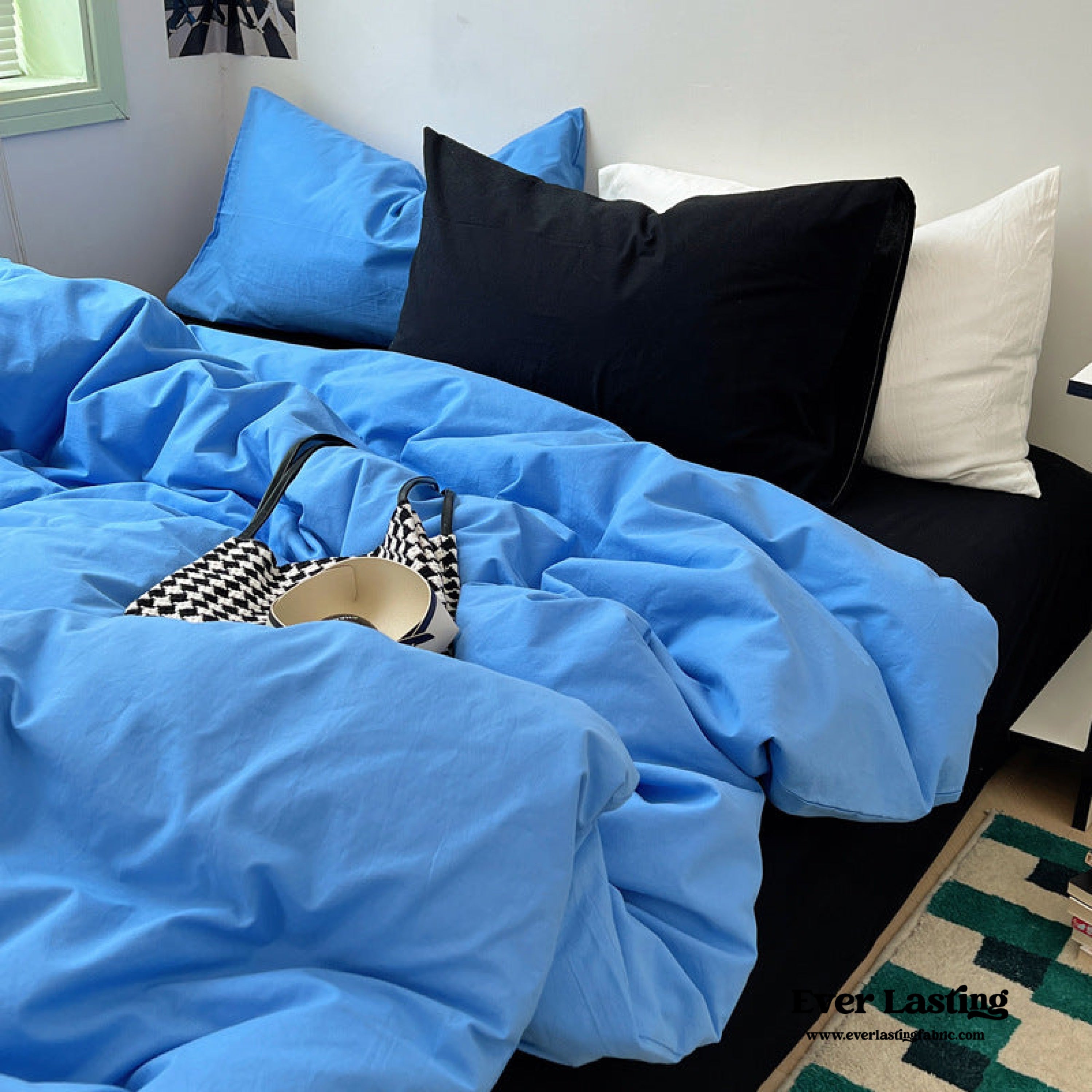 Mixed Color Ocean Crush Washed Cotton Bedding Set - Blue + Black