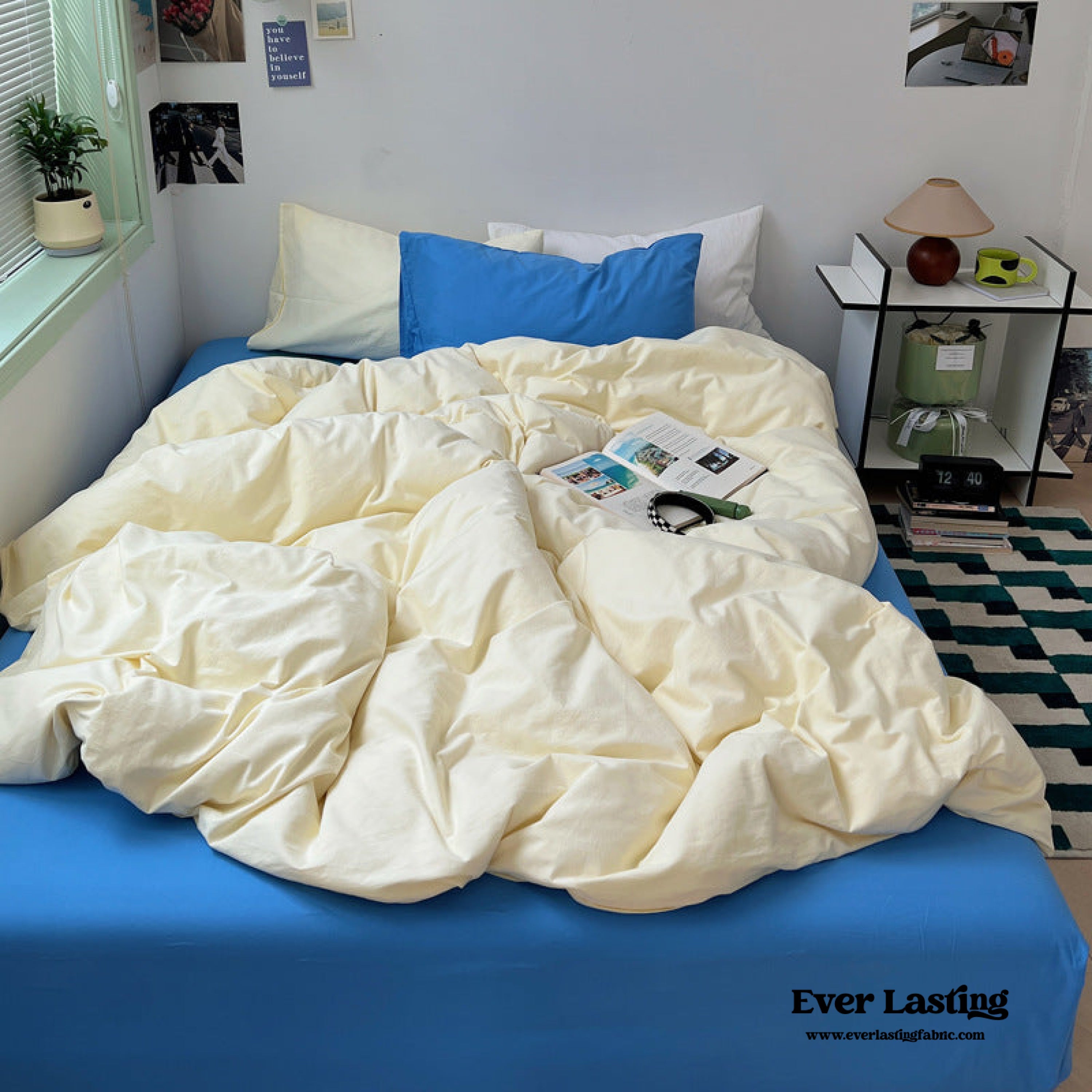 Mixed Color Ocean Crush Washed Cotton Bedding Set - Blue + Black