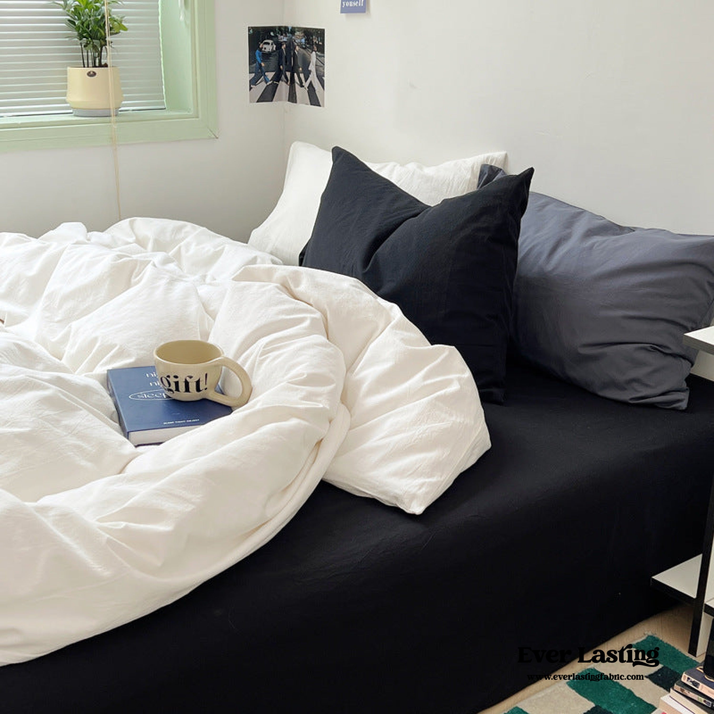 Mixed Color Ocean Crush Washed Cotton Bedding Set - Blue + Black