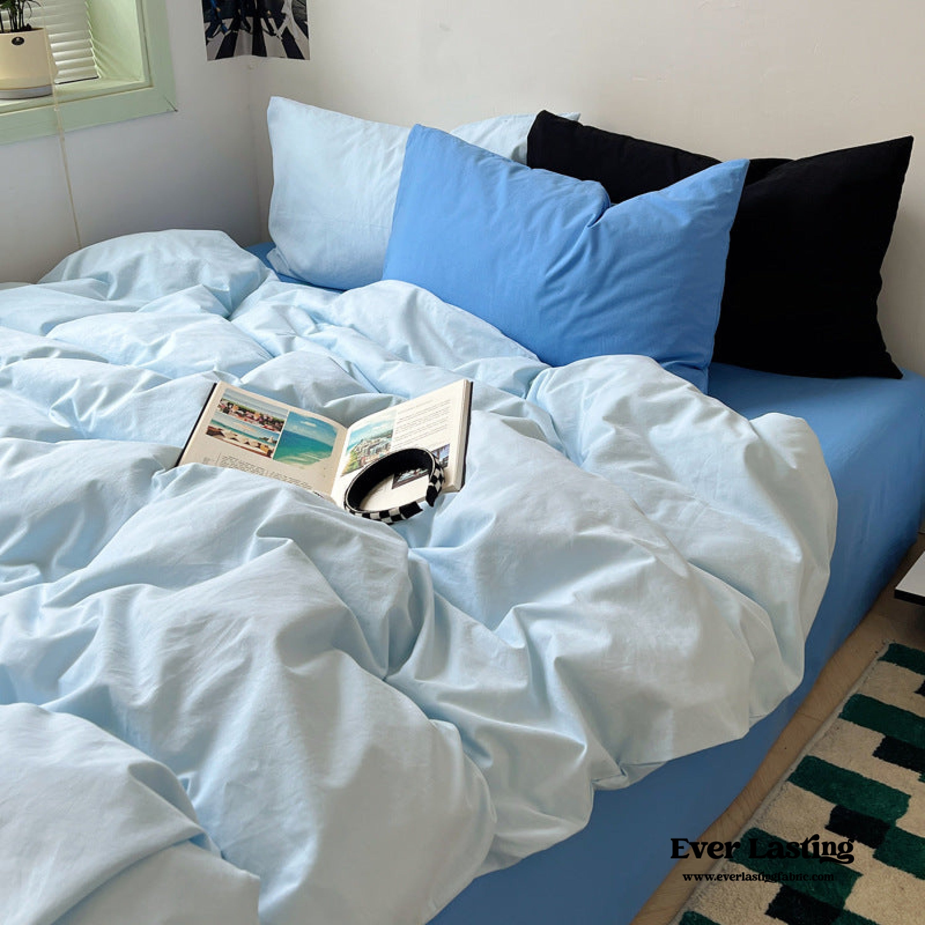 Mixed Color Ocean Crush Washed Cotton Bedding Set - Blue + Black