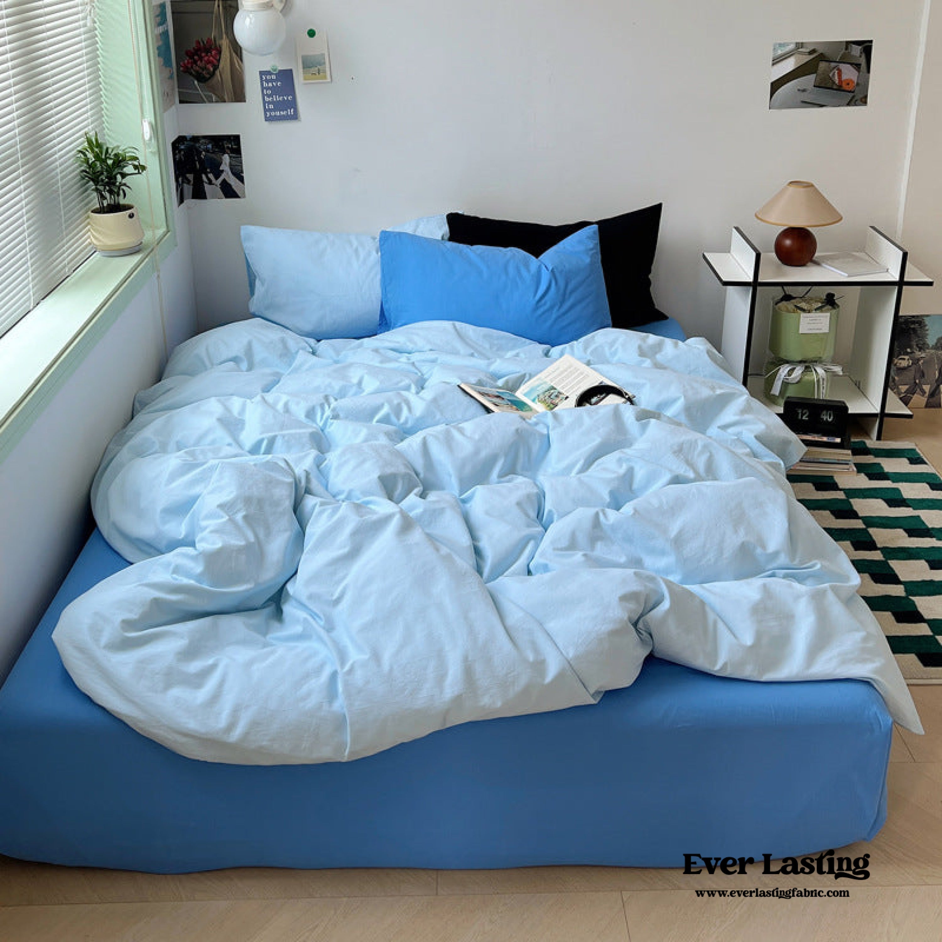 Mixed Color Ocean Crush Washed Cotton Bedding Set - Blue + Black